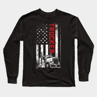 Vintage Trucker Gift American Flag Truck Driver Long Sleeve T-Shirt